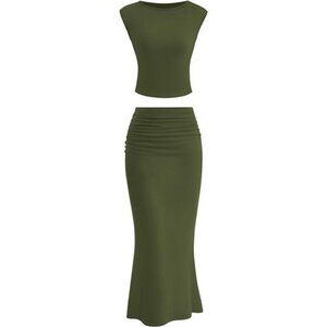 Skirt Sets Women 2 Piece Outfits Green